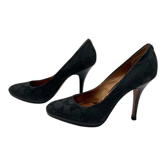 COACH Caya Logo Platform Heels Size 8.5B Y2K Quietluxury Black Pumps Signature C - Picture 4 of 16